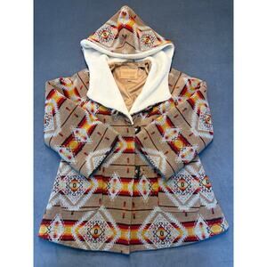 Powder River Outfitters Western Aztec Jacquard Wool Cape Coat, Tan Women’s Small